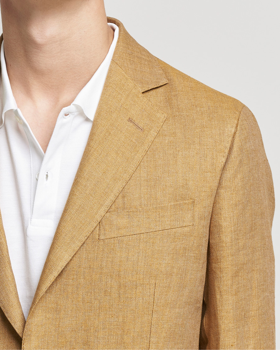Men | Blazers | Oscar Jacobson | Ferry Soft Patch Pocket Linen Blazer Dusky Yellow