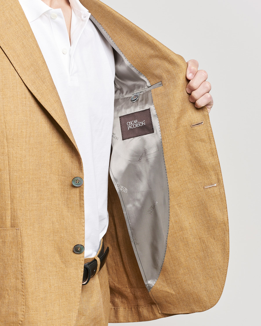 Men | Blazers | Oscar Jacobson | Ferry Soft Patch Pocket Linen Blazer Dusky Yellow