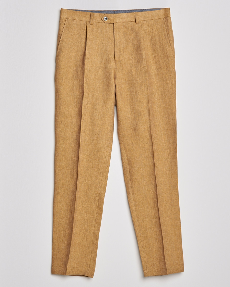 Men | Trousers | Oscar Jacobson | Delon Linen Trousers Dusky Yellow