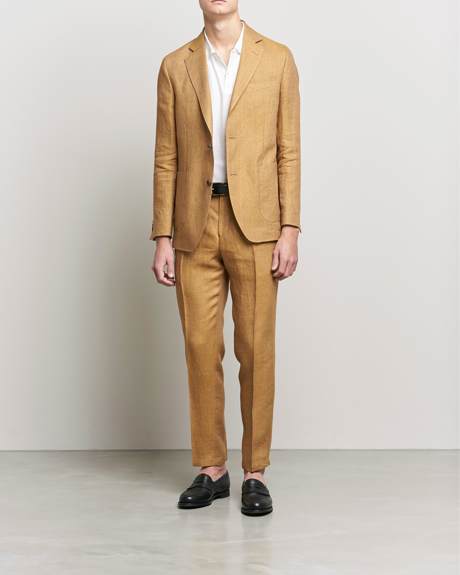 Men | Trousers | Oscar Jacobson | Delon Linen Trousers Dusky Yellow