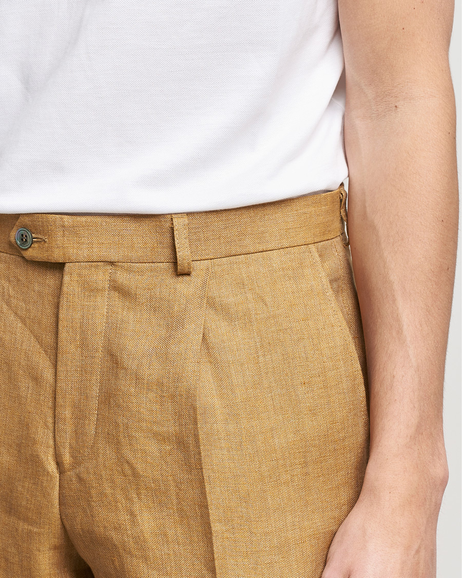 Men | Trousers | Oscar Jacobson | Delon Linen Trousers Dusky Yellow