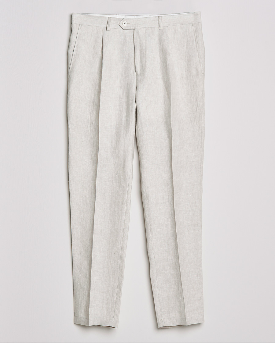 Men | Trousers | Oscar Jacobson | Delon Linen Trousers Creme