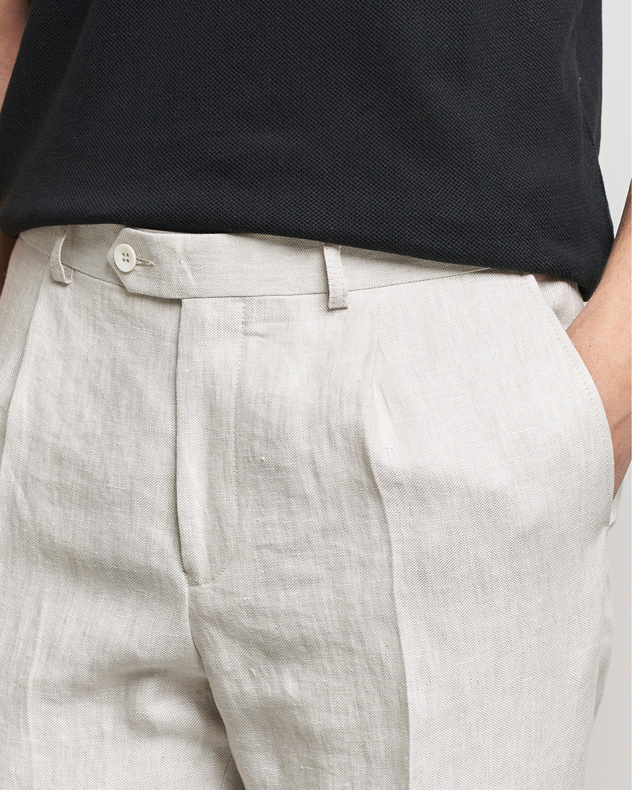 Men | Trousers | Oscar Jacobson | Delon Linen Trousers Creme