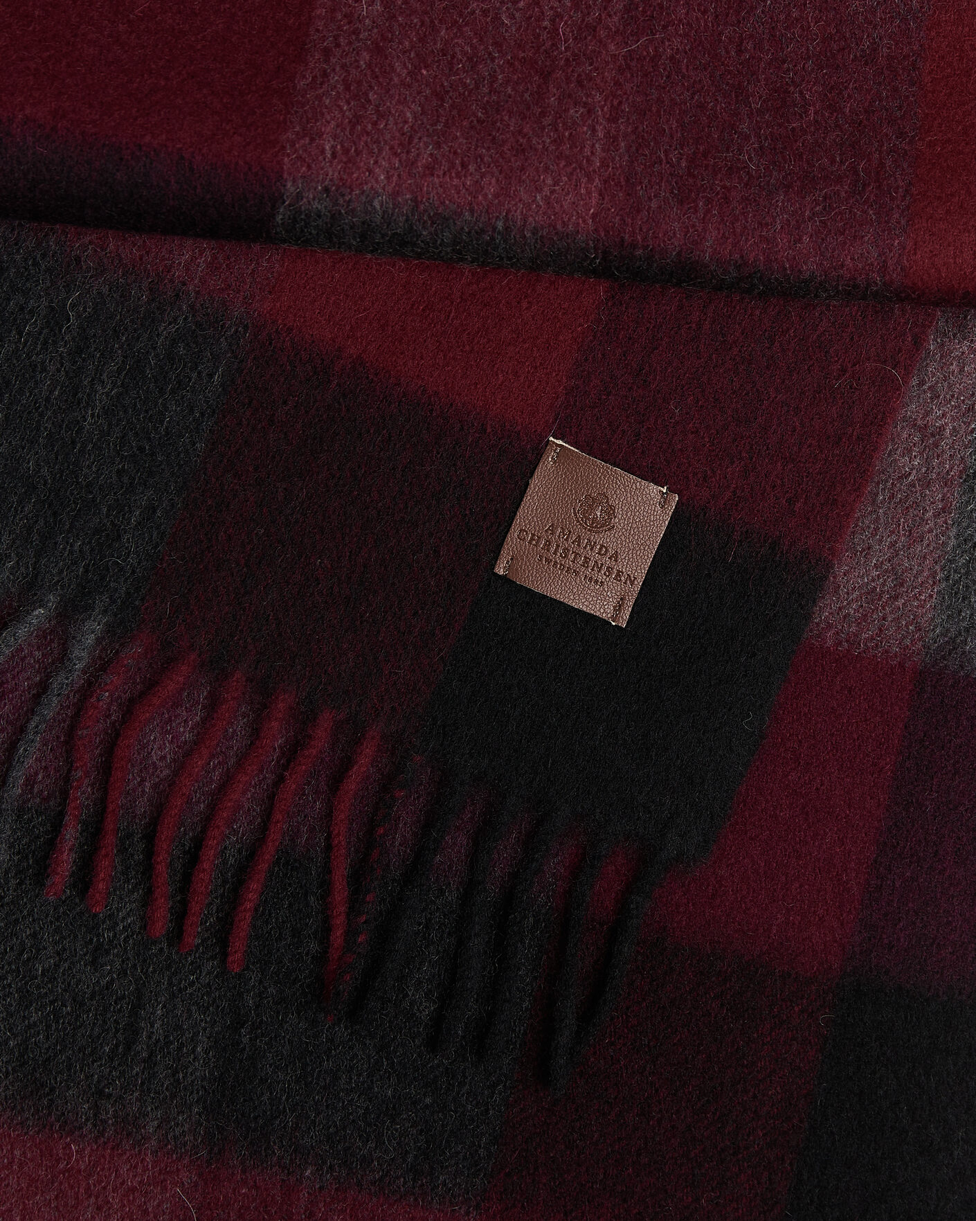 Men | Scarves | Amanda Christensen | Amanda ChristensenWool Block Check ScarfWine/Black