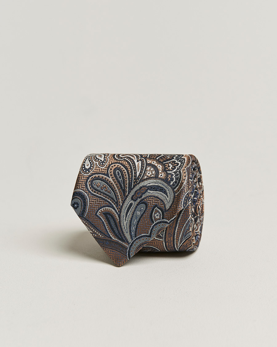 Men | Amanda Christensen Silk Mulberry 8cm Large Paisley Tie Brown | Amanda Christensen | Silk Mulberry 8cm Large Paisley Tie Brown