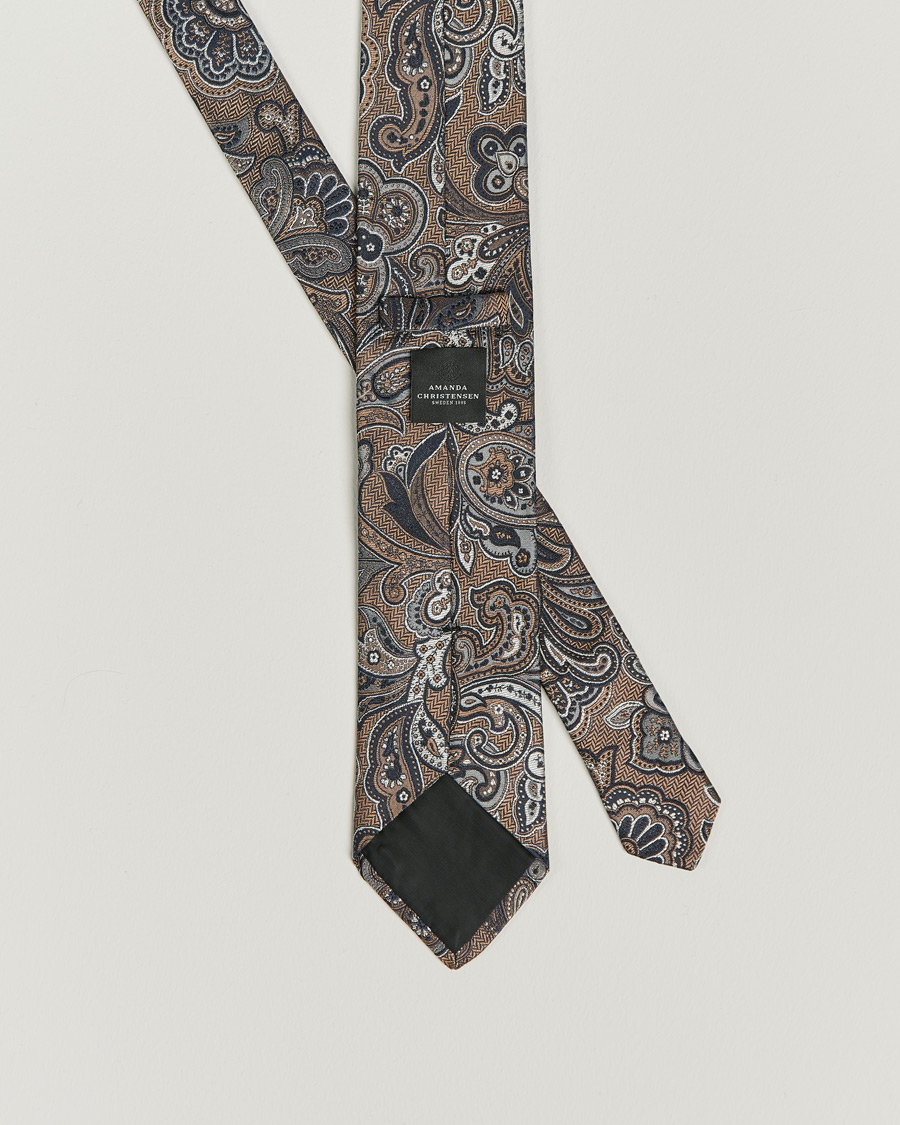 Men | Amanda Christensen Silk Mulberry 8cm Large Paisley Tie Brown | Amanda Christensen | Silk Mulberry 8cm Large Paisley Tie Brown