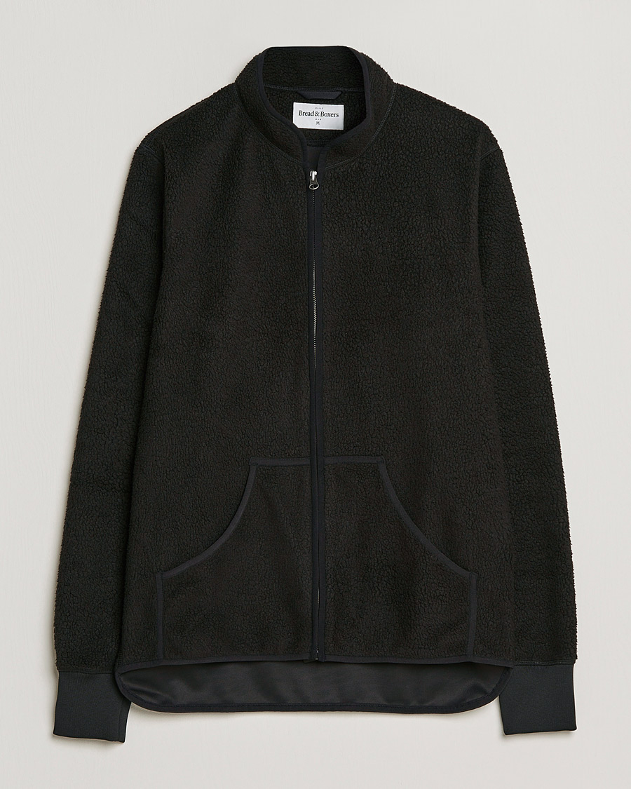 Men | Sweaters & Knitwear | Bread & Boxers | Full Zip Fleece Jacket Black