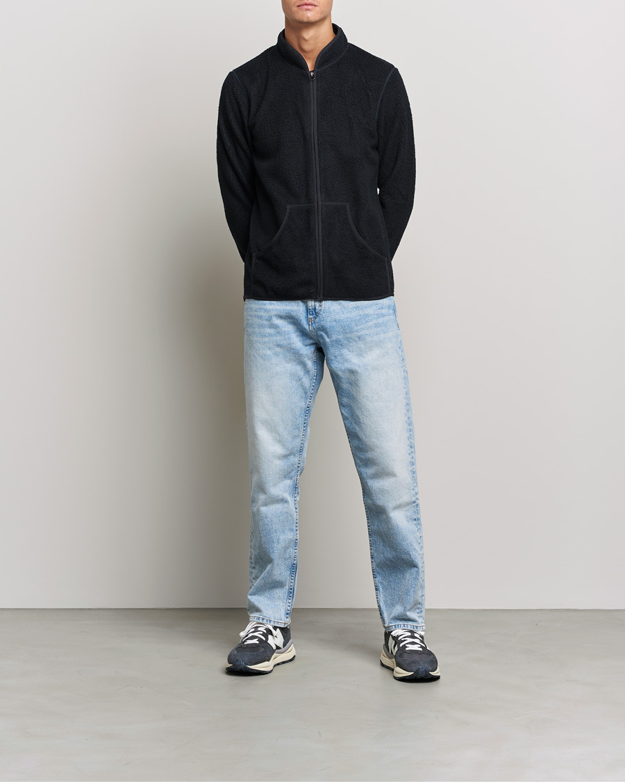 Men | Sweaters & Knitwear | Bread & Boxers | Full Zip Fleece Jacket Navy Blue