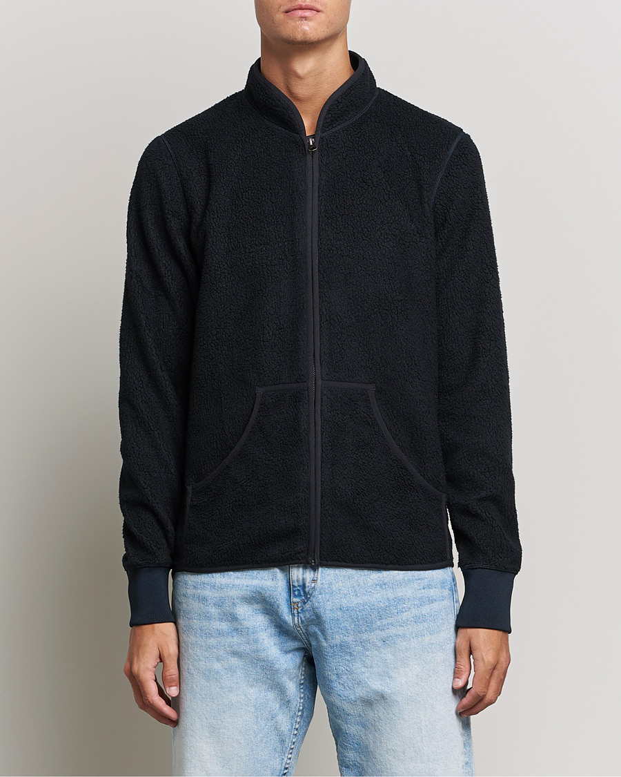 Men | Sweaters & Knitwear | Bread & Boxers | Full Zip Fleece Jacket Navy Blue