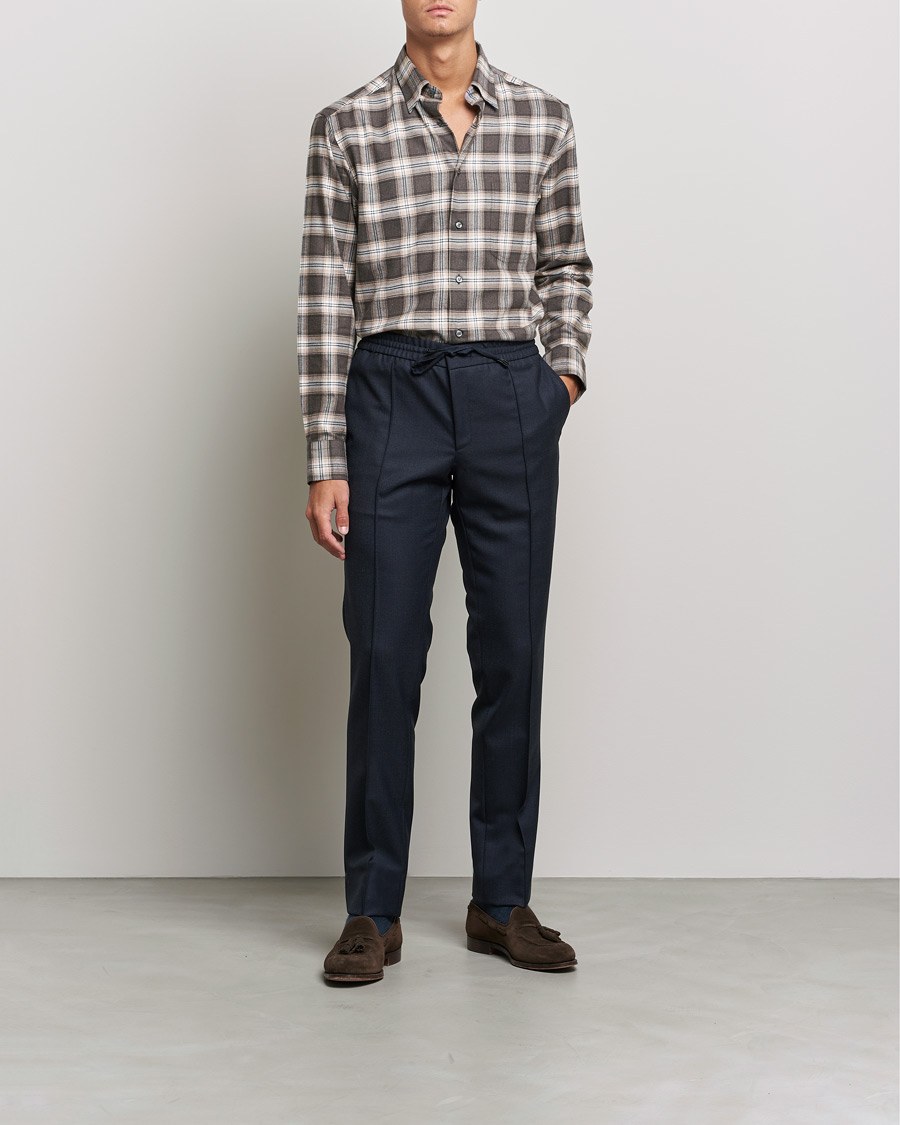 Men | Shirts | Brioni | Check Flannel Shirt Beige