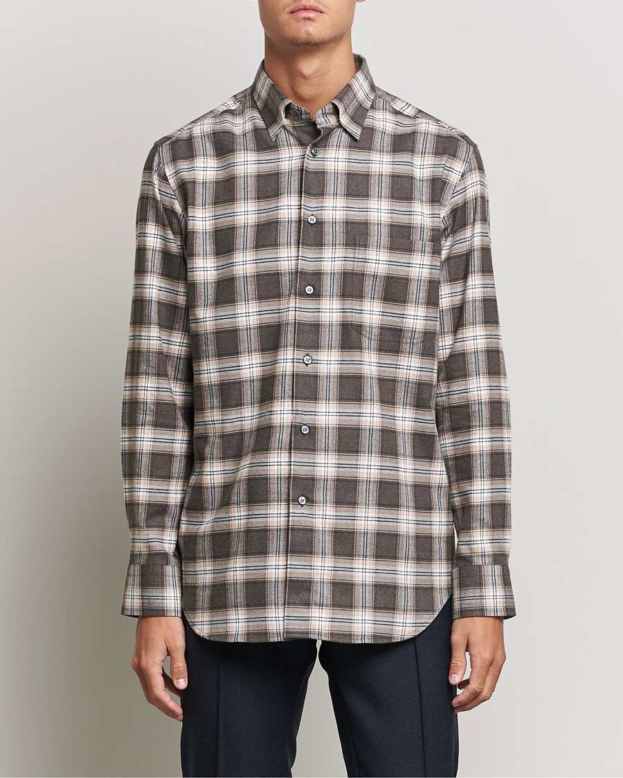 Men | Shirts | Brioni | Check Flannel Shirt Beige