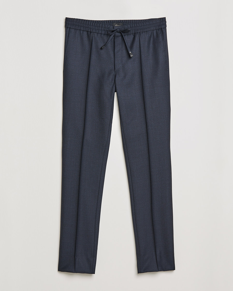 Men | Trousers | Brioni | Sharkskin Wool Drawstring Trousers Navy