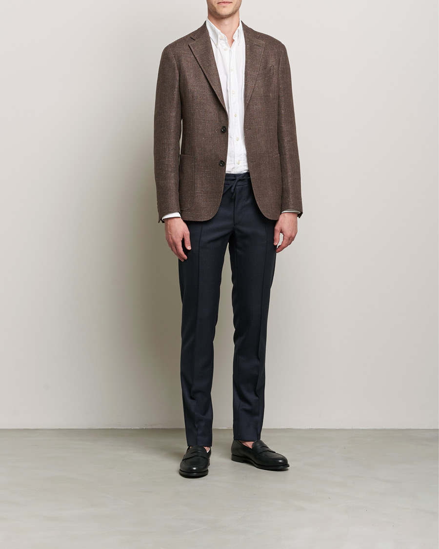 Men | Trousers | Brioni | Sharkskin Wool Drawstring Trousers Navy