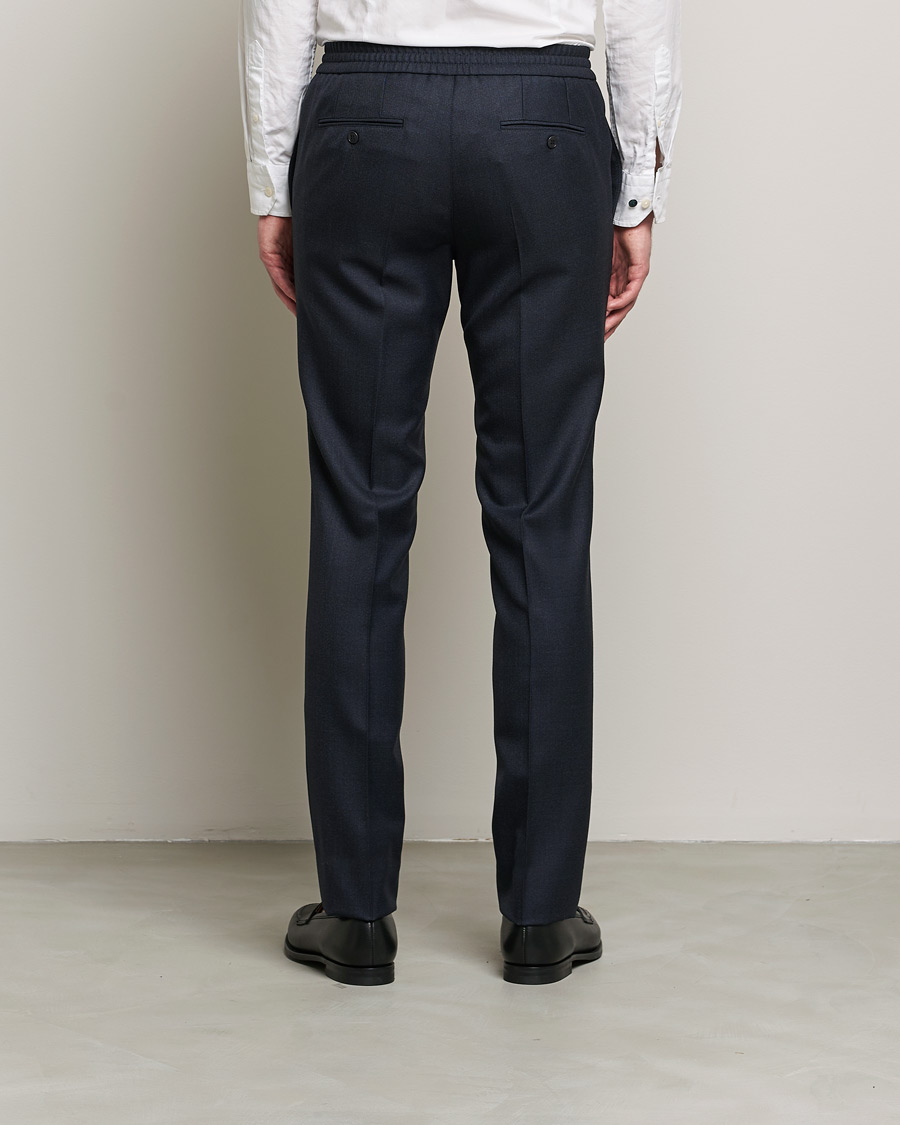 Men | Trousers | Brioni | Sharkskin Wool Drawstring Trousers Navy