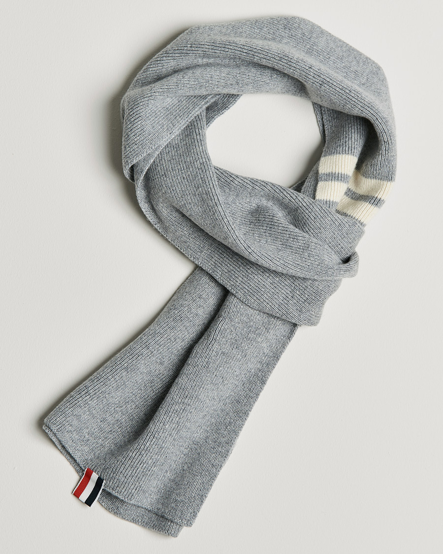 Men | Thom Browne Full Needle Rib Cashmere Scarf Light Grey | Thom Browne | Full Needle Rib Cashmere Scarf Light Grey