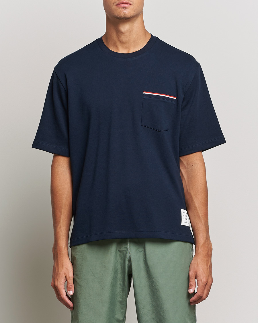 Men | T-Shirts | Thom Browne | Oversize Pocket Stripe T-Shirt Navy