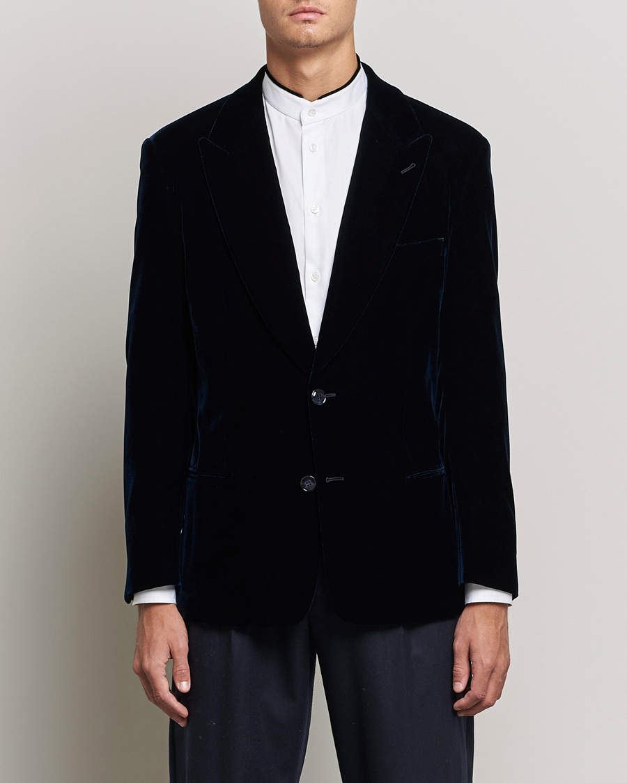 Men | Blazers | Giorgio Armani | Peak Lapel Velvet Blazer Navy