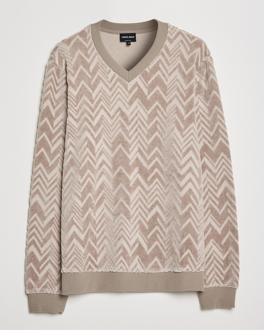 Men | Sweaters & Knitwear | Giorgio Armani | Velvet Jersey Chevron Sweater Beige