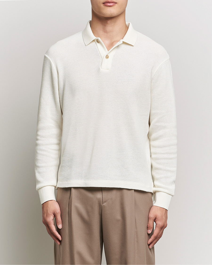 Men | Sweaters & Knitwear | Giorgio Armani | Wool Piquet Long Sleeve Polo Off White