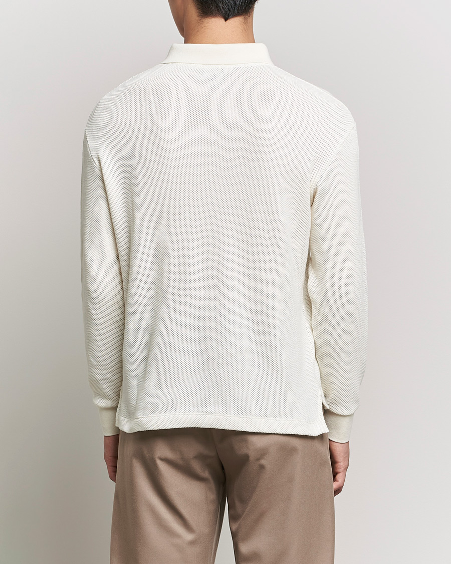 Men | Sweaters & Knitwear | Giorgio Armani | Wool Piquet Long Sleeve Polo Off White