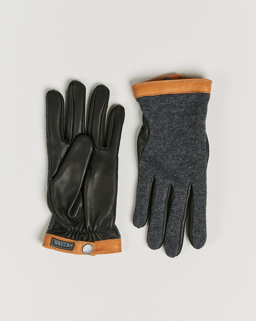 Men | Gloves | Hestra | Deerskin Wool Tricot Glove Grey/Black