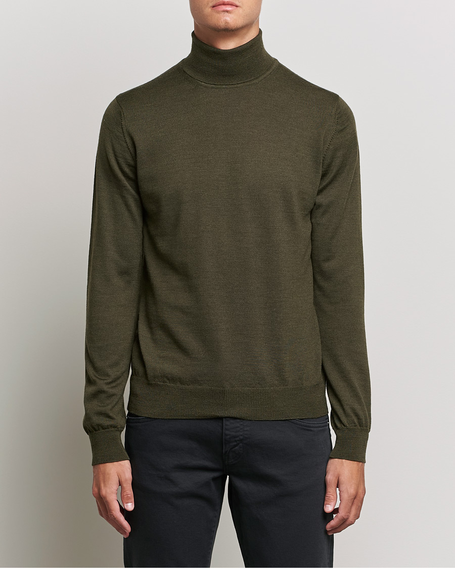 Men | Sweaters & Knitwear | J.Lindeberg | Lyd True Merino Polo Forest Green