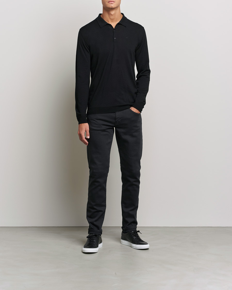 Men | Sweaters & Knitwear | J.Lindeberg | Noel True Merino Poloshirt Black