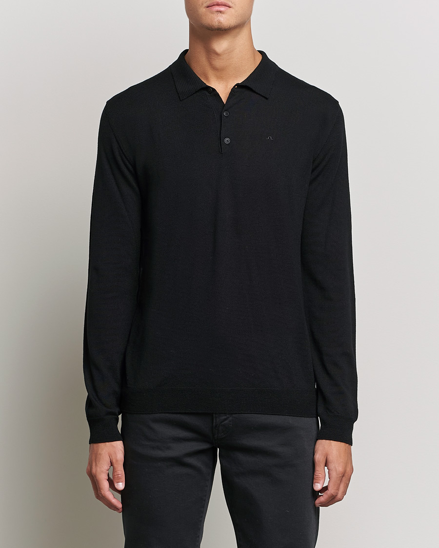 Men | Sweaters & Knitwear | J.Lindeberg | Noel True Merino Poloshirt Black