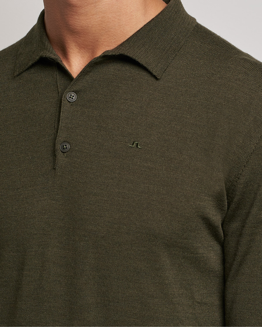 Men | Sweaters & Knitwear | J.Lindeberg | Noel True Merino Poloshirt Forest Green