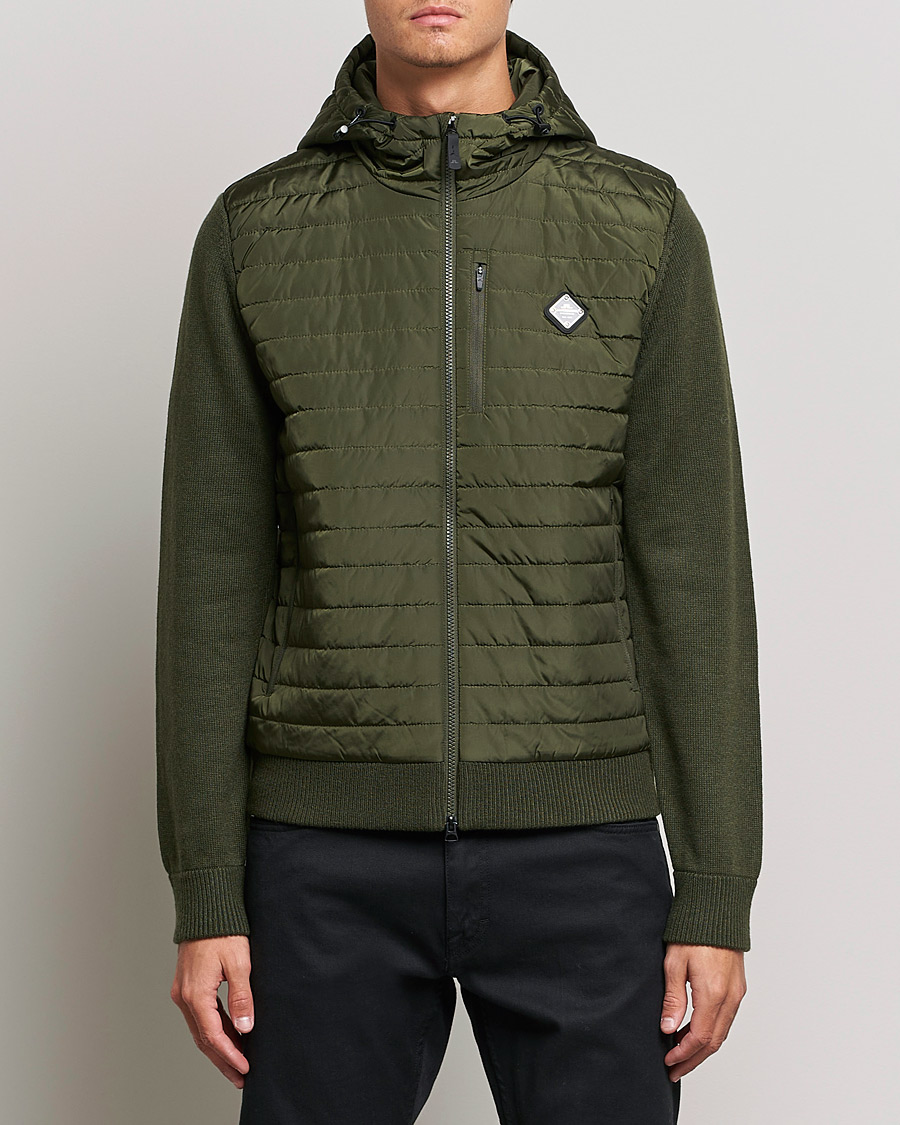 Men | Sweaters & Knitwear | J.Lindeberg | Pierre Knitted Hybrid Full Zip Hood Forest Green