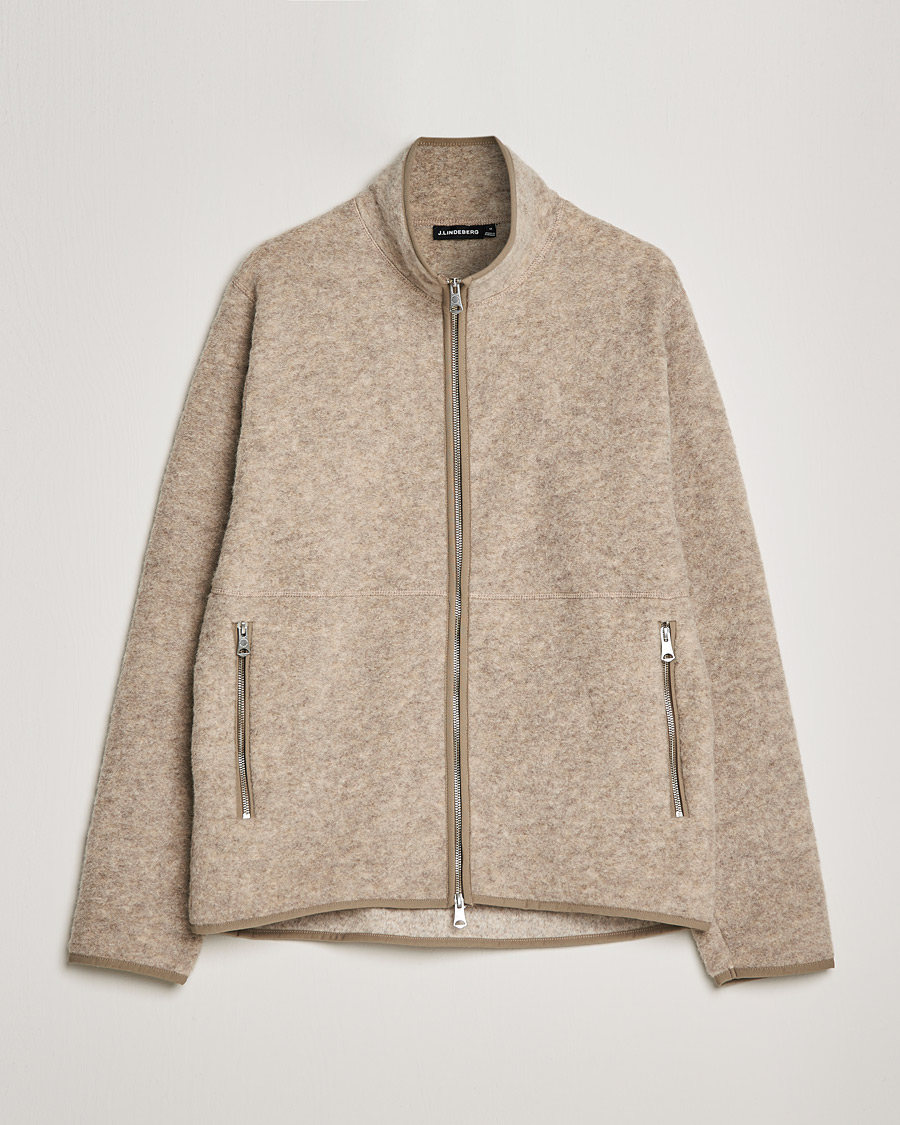 Men | Sweaters & Knitwear | J.Lindeberg | Dustin Wool Fleece Jacket Tiger Brown