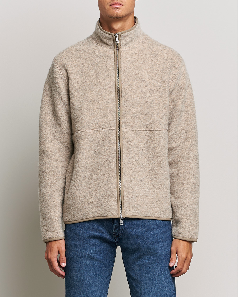 Men | Sweaters & Knitwear | J.Lindeberg | Dustin Wool Fleece Jacket Tiger Brown