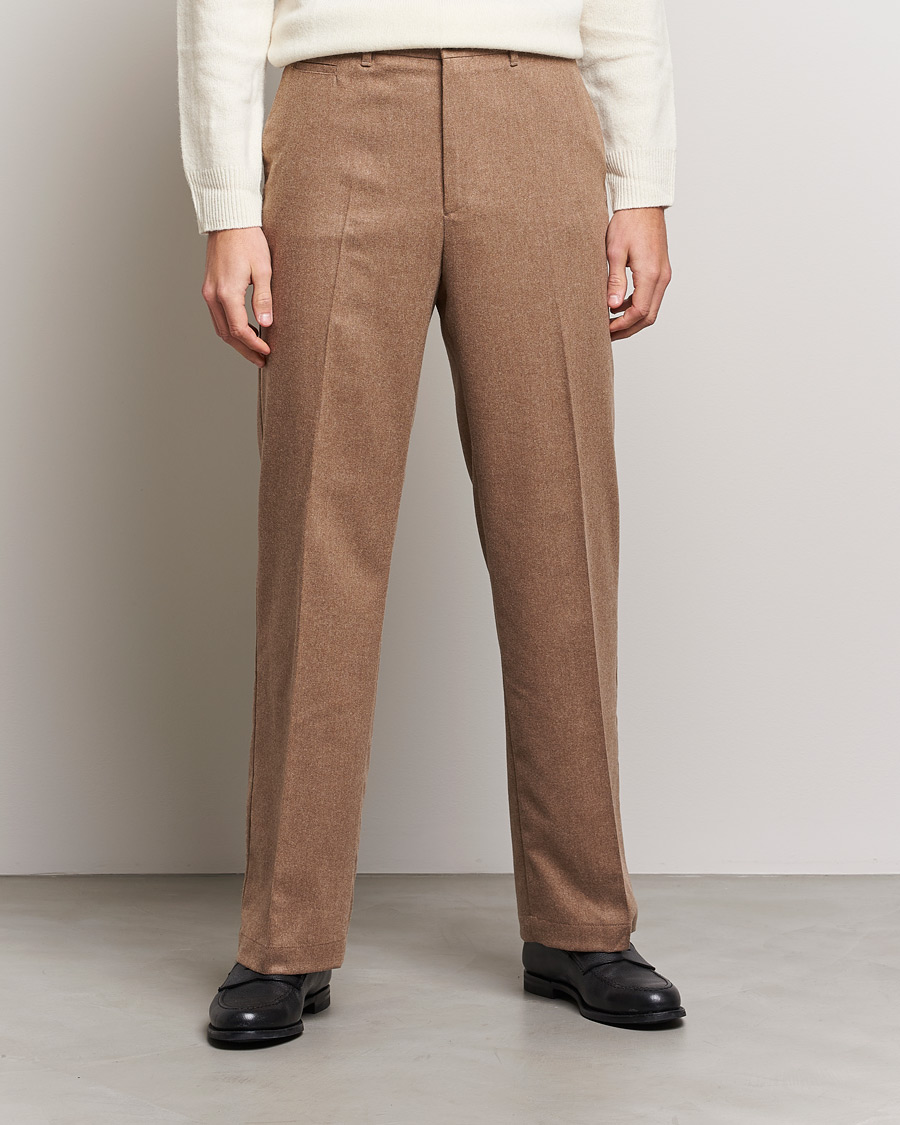 Men | Trousers | J.Lindeberg | Haij Clean Flannel Trousers Tiger Brown