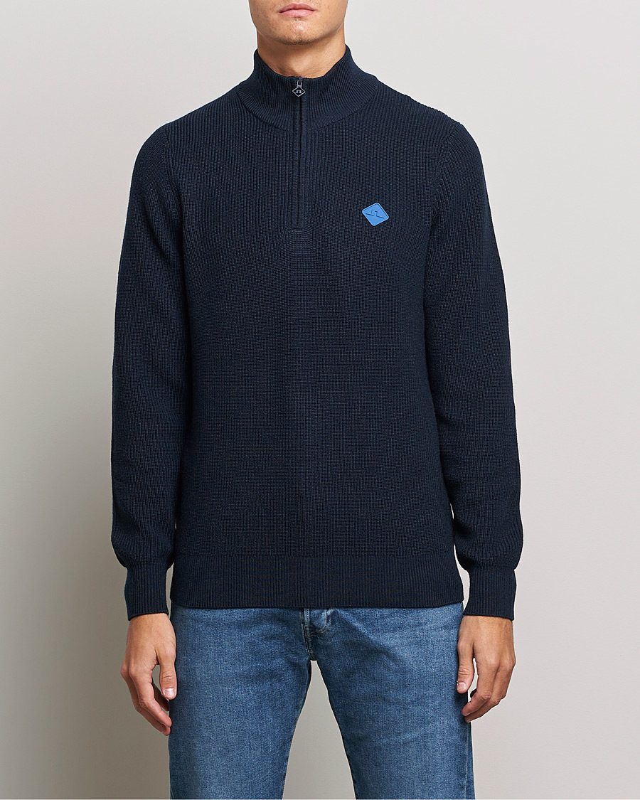 Men | Sweaters & Knitwear | J.Lindeberg | Diamond Knitted Zip Sweater Navy
