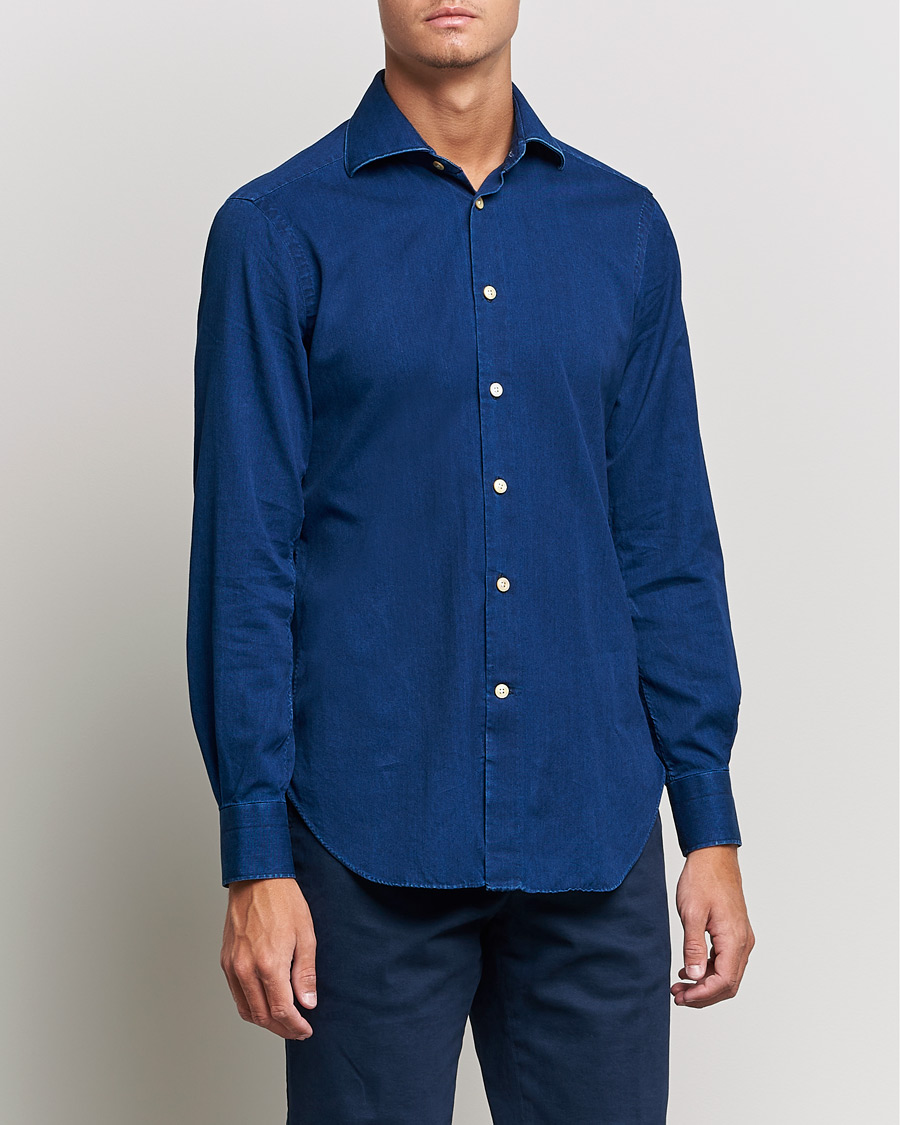 Men | Shirts | Kiton | Slim Fit Denim Shirt Blue Wash