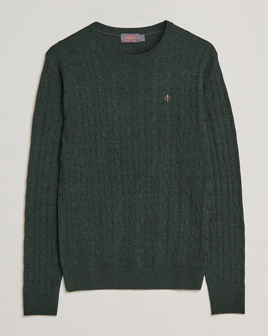 Men | Sweaters & Knitwear | Morris | Merino Cable Crew Neck Olive