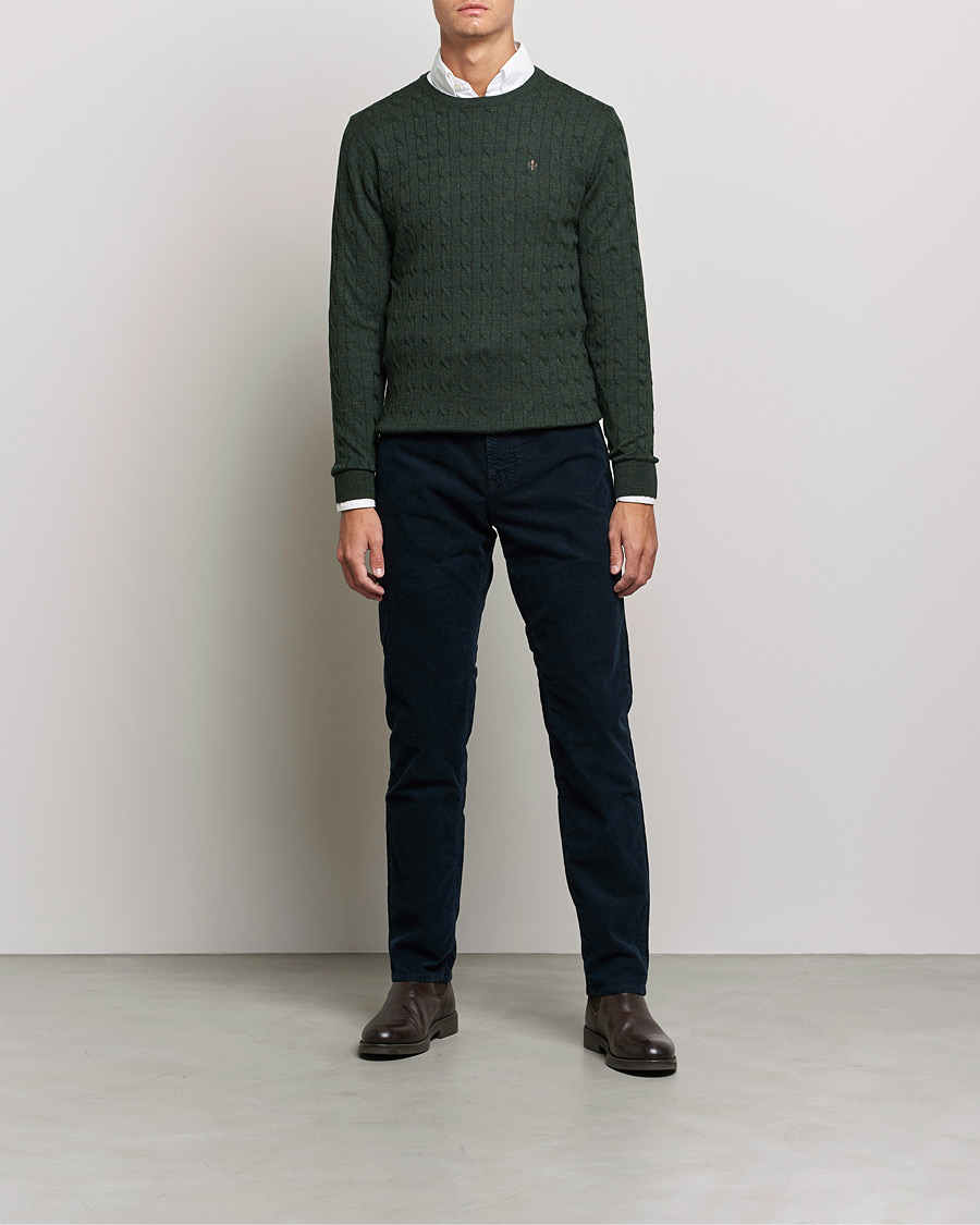 Men | Sweaters & Knitwear | Morris | Merino Cable Crew Neck Olive