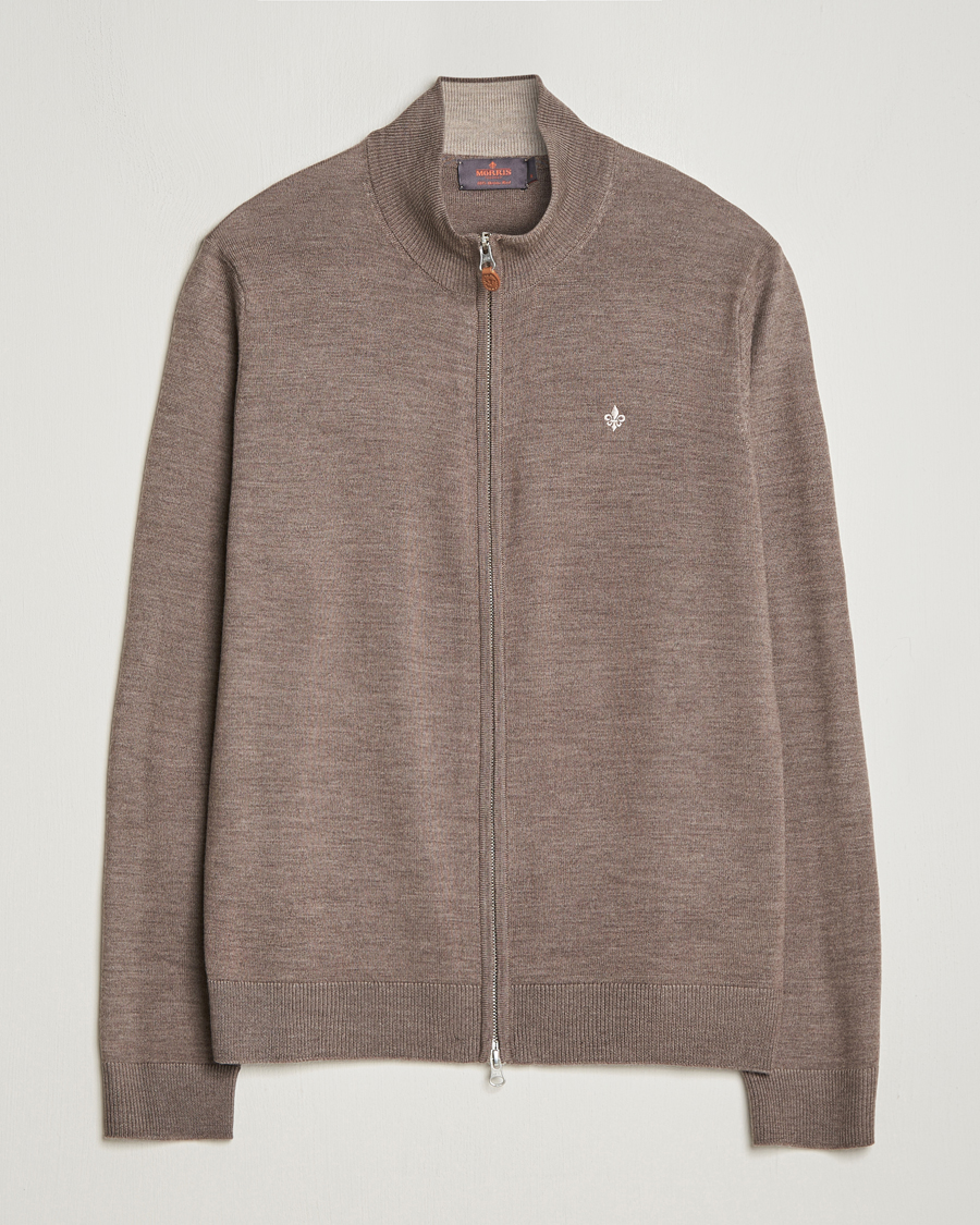 Men | Sweaters & Knitwear | Morris | Merino Zip Cardigan Brown