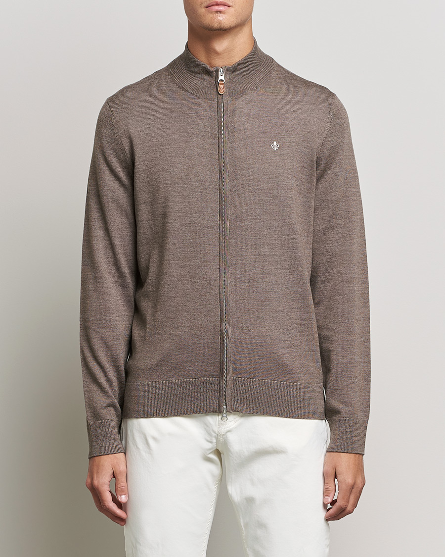 Men | Sweaters & Knitwear | Morris | Merino Zip Cardigan Brown
