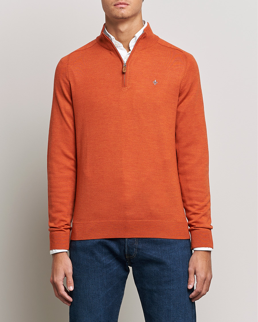Men | Sweaters & Knitwear | Morris | John Merino Half Zip Orange