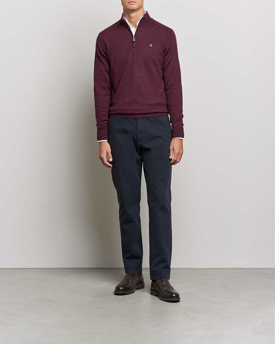 Men | Sweaters & Knitwear | Morris | John Merino Half Zip Burgundy