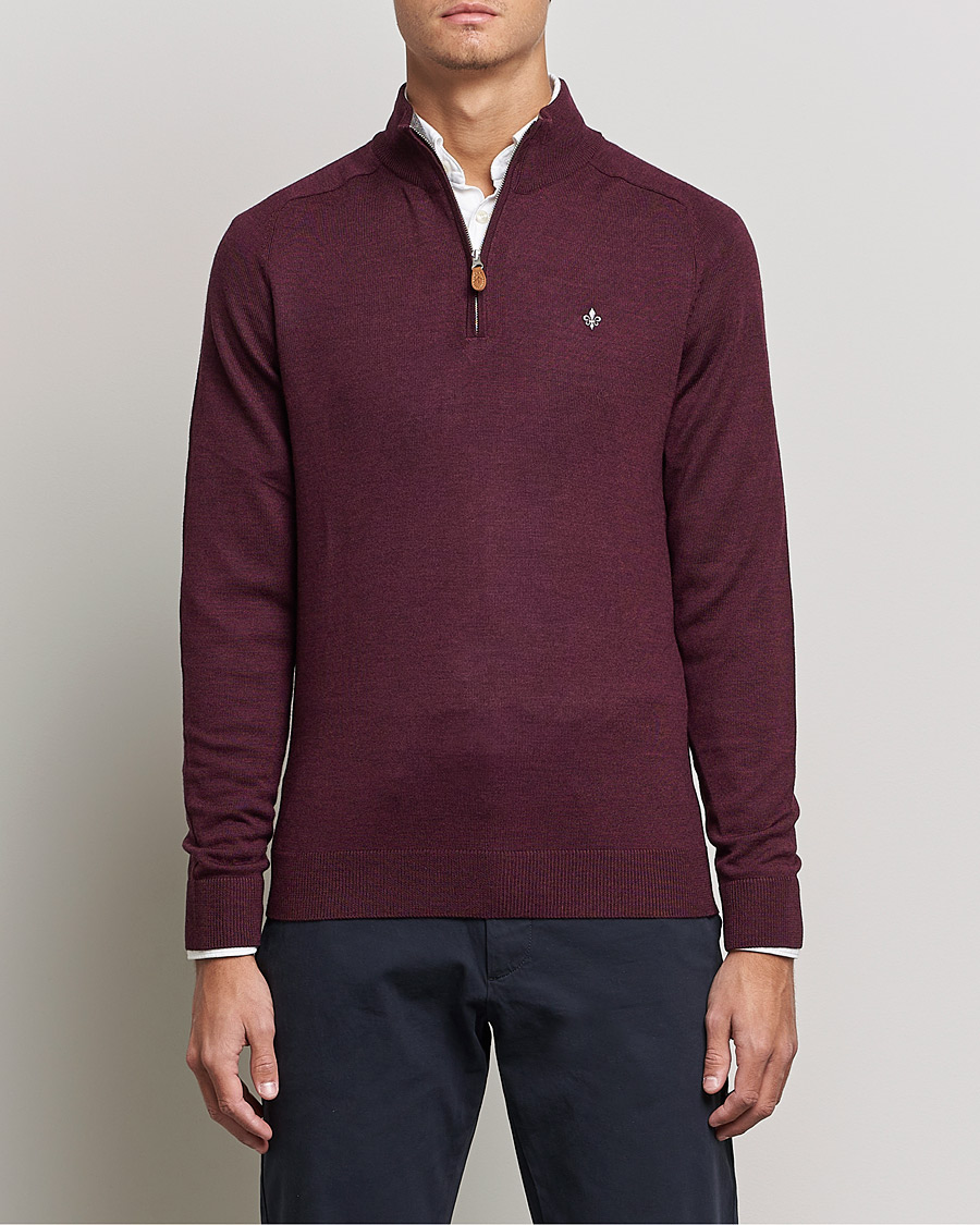 Men | Sweaters & Knitwear | Morris | John Merino Half Zip Burgundy