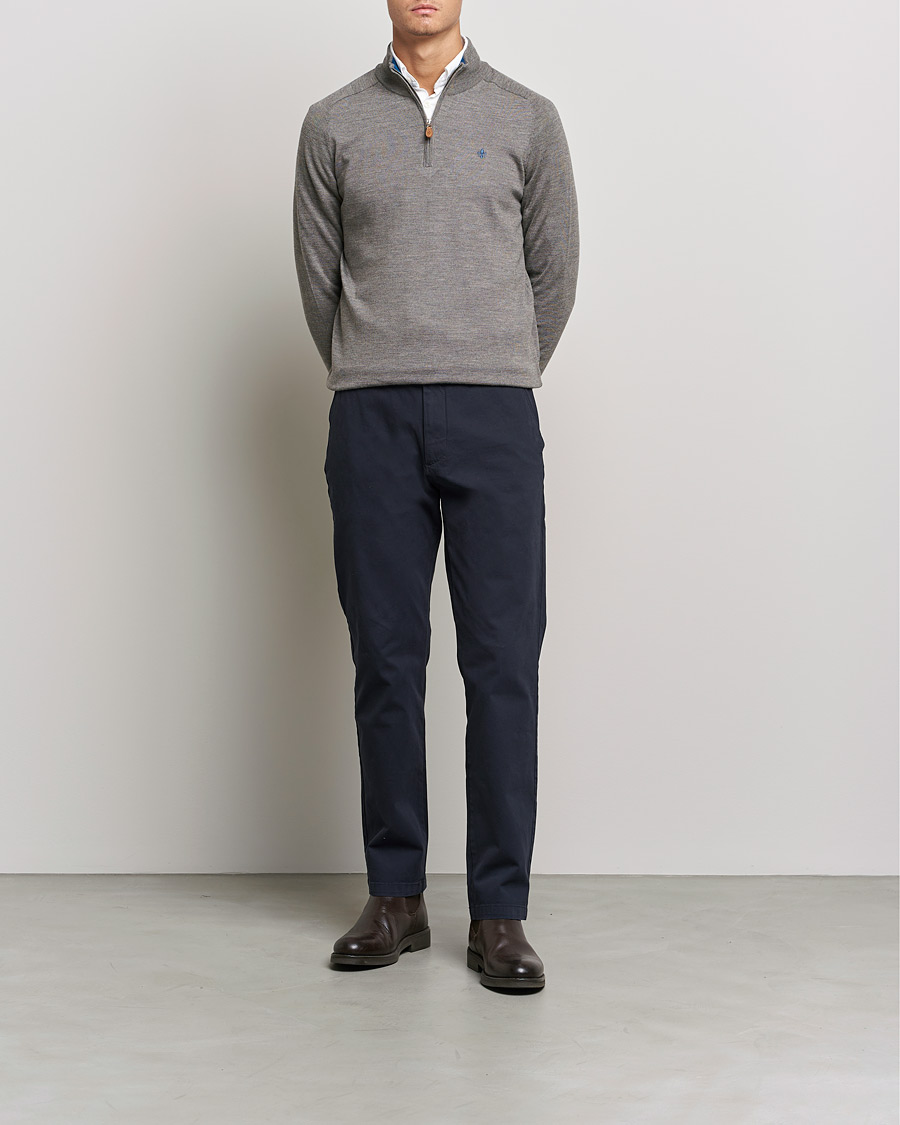 Men | Sweaters & Knitwear | Morris | John Merino Half Zip Medium Brown Melange