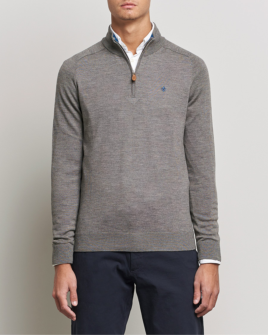 Men | Sweaters & Knitwear | Morris | John Merino Half Zip Medium Brown Melange