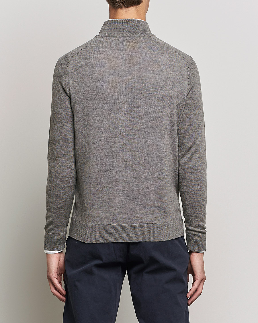 Men | Sweaters & Knitwear | Morris | John Merino Half Zip Medium Brown Melange