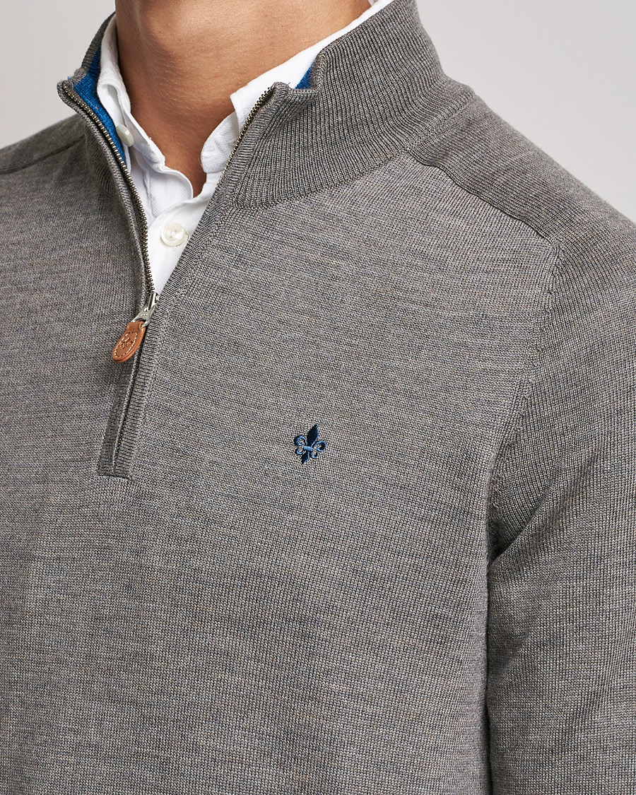 Men | Sweaters & Knitwear | Morris | John Merino Half Zip Medium Brown Melange