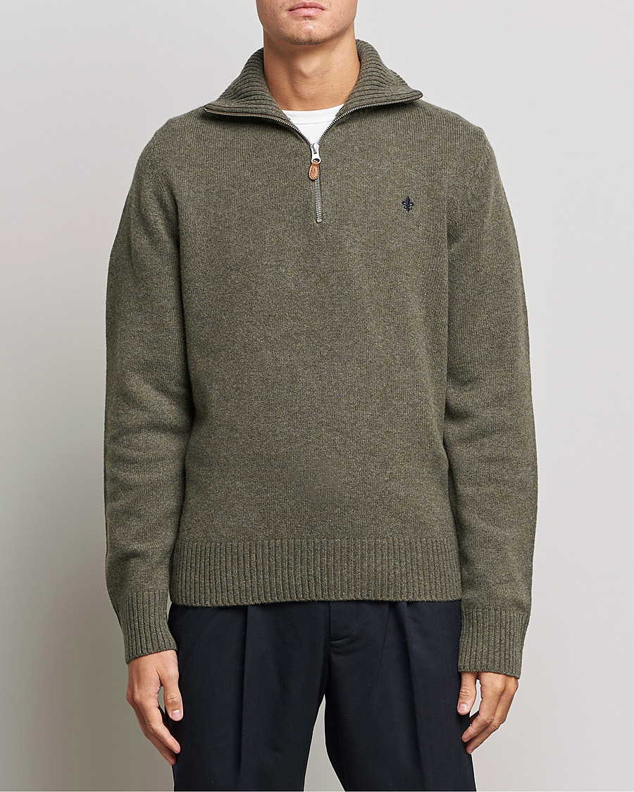 Men | Sweaters & Knitwear | Morris | Kieran Wool Half Zip Olive