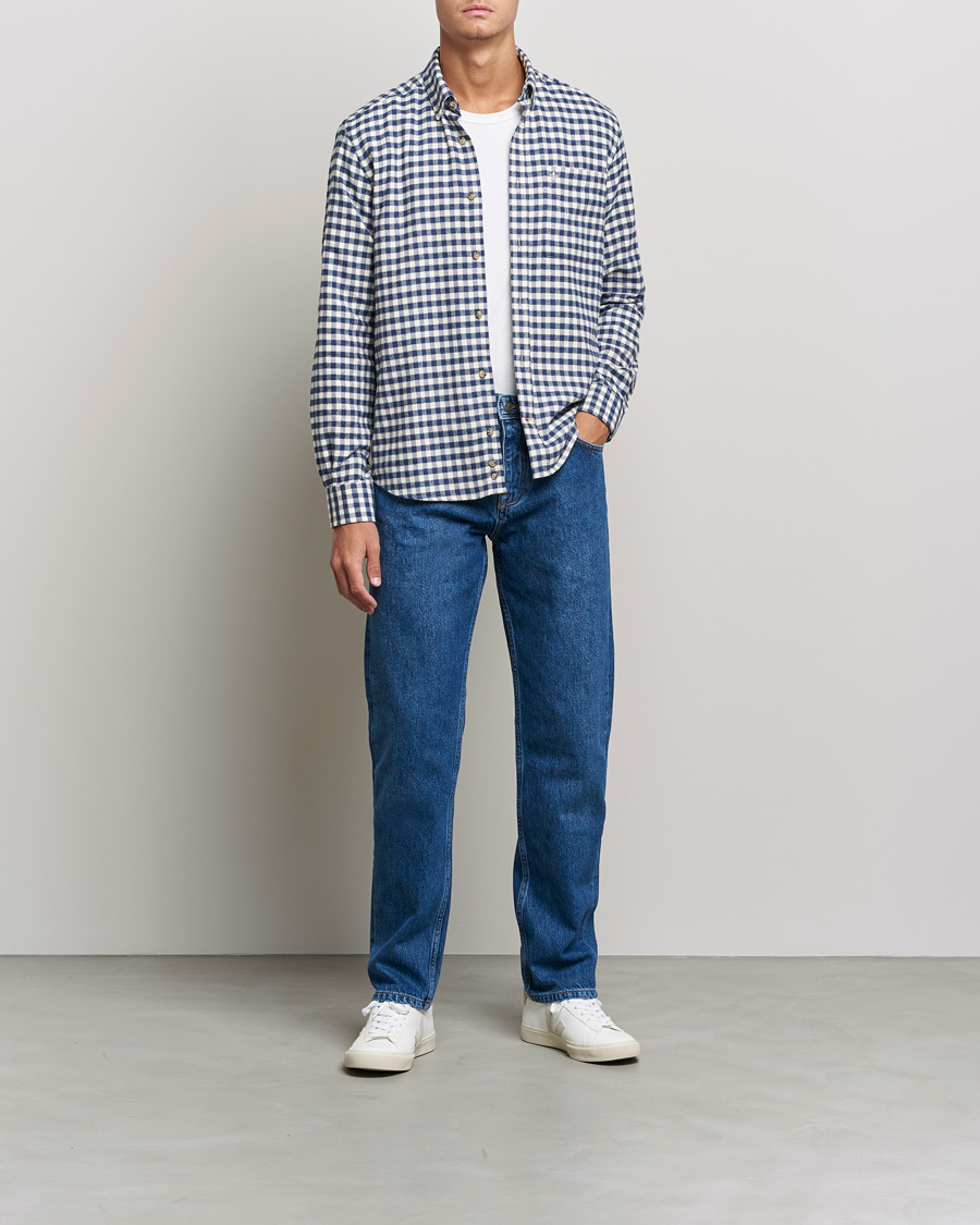 Men | Shirts | Morris | Brushed Twill Checked Shirt Navy/White