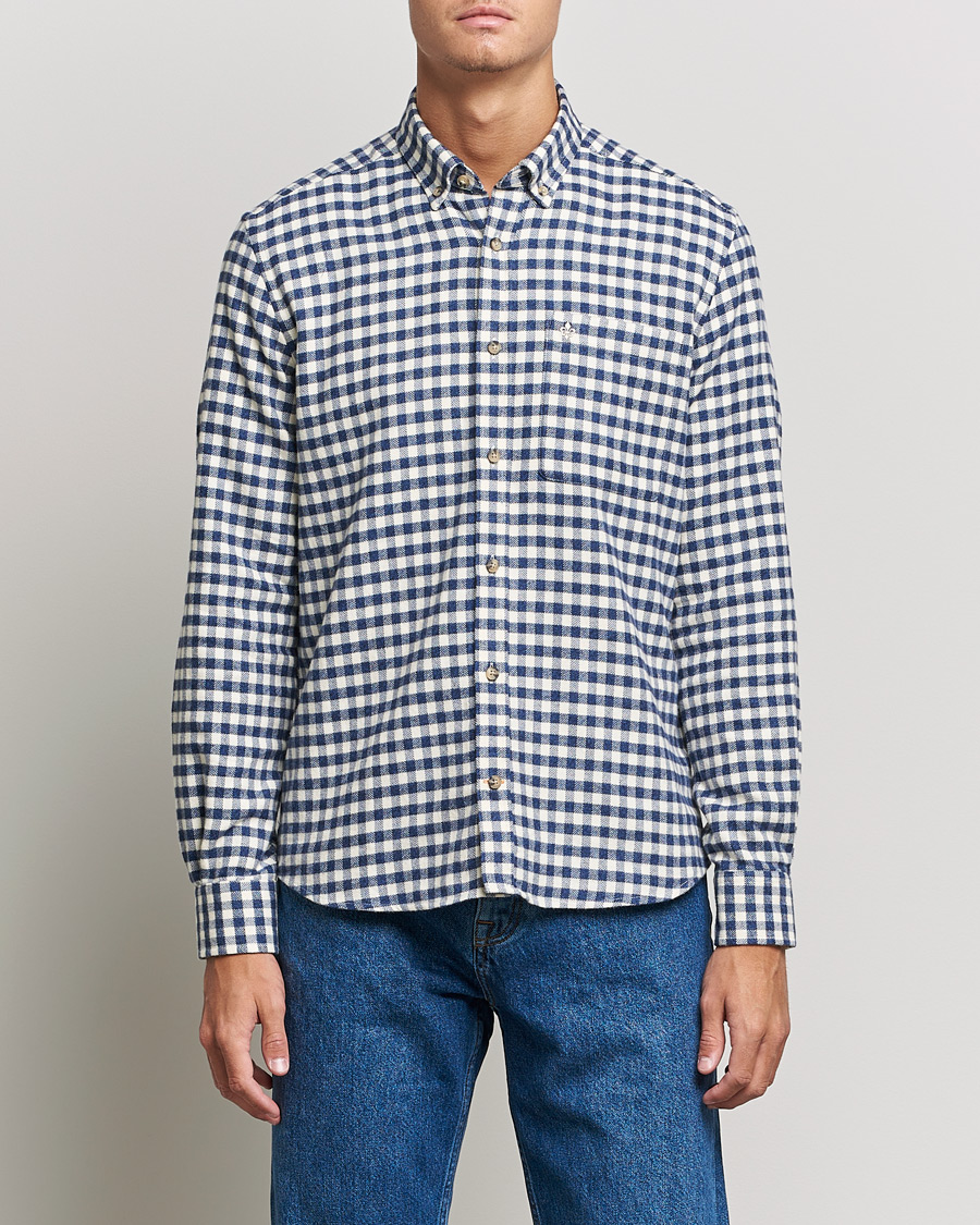 Men | Shirts | Morris | Brushed Twill Checked Shirt Navy/White
