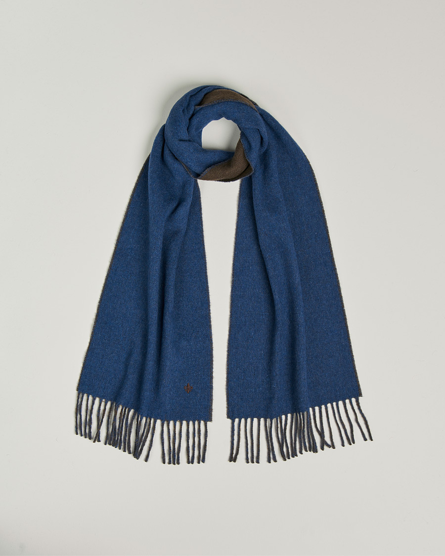 Men | Morris Double Face Wool Scarf Blue/Brown | Morris | Double Face Wool Scarf Blue/Brown